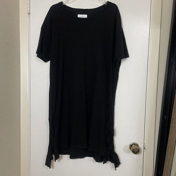 current elliott ruffle hem black short sleeve cotton tshirt dress size medium 2 - Picture 1 of 6